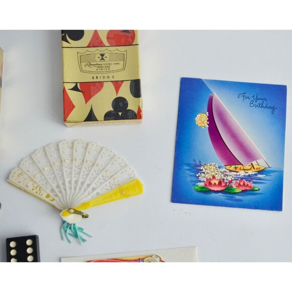 VINTAGE Junk Drawer Lot Playing Cards Sealed Scissors Fan Cards Domino - Picture 4 of 5